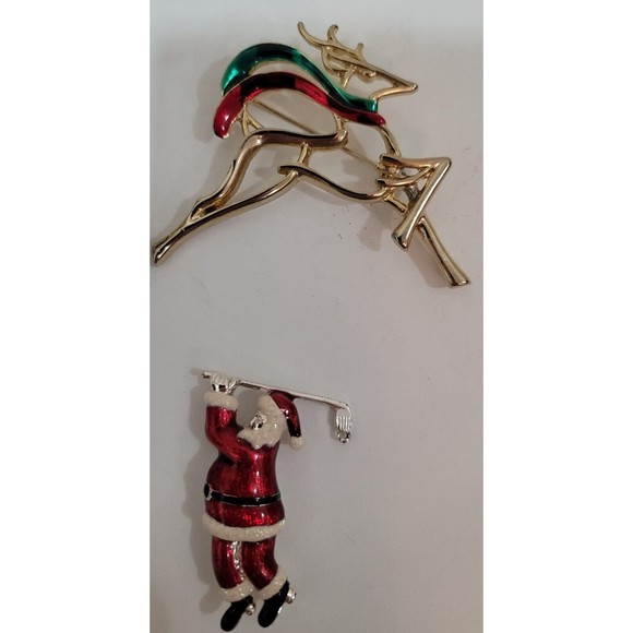 VTG Danecraft 5 Christmas Brooch Snow Man Santa Kittening Stocking Penguin - Picture 2 of 9